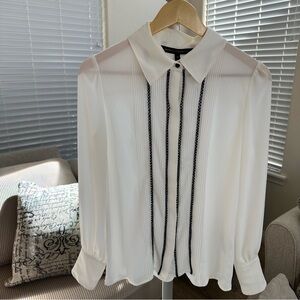 White House Black Market Ivory Blouse with Dark Accents